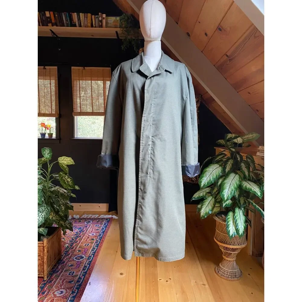 Rain Coat Trench Green Plaid Vintage